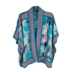 Tolani Collection Colorful Open Front Short Sleeve Kimono Top Sz XXSP Blue